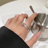 Fashion Luxury Multilayer Rhombus Geometric Chain Inlaid Zircon Ring Korean Personality Exquisite Simple Party EngagementJewelry daiiibabyyy