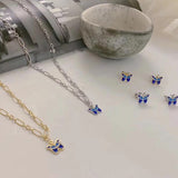 Fashion Korean Cute Blue Butterfly Red Heart Pendant Jewelry Set For Women Girl Clavicle Necklace Earrings Jewelry Ornaments daiiibabyyy