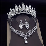 Daiiibabyyy Gorgeous Crystal Crown Bridal Jewelry Sets Wedding Necklace Tiaras Sets for Women Diadem Necklace Earrings Costume Jewelry