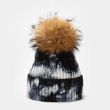 Wool Beanies Women Real Fur Pom Poms Fashion Knitted Hat Girls Tie dye Color Female Beanie Cap Pompom Winter Hats for Women daiiibabyyy