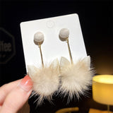 Korean Fashion Cute Cat Ear Pompom Ball Dangle Earrings for women New Trendy Mink Fluffy Ball Long Charm Drop Earrings Jewelry daiiibabyyy