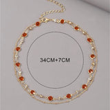 Daiiibabyyy Fashion Vintage Choker Metal Spherical Thin Chains Necklace For Women Boho Multilevel 2021 Red Crystal Chain Collar Jewelry Gift