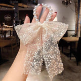 Lace Pearl Hair Rope Elegant Knotted Bow Ribbon Ins Headwear Butterfly Hair Rubber Band Korean Style Women Hair Accessories daiiibabyyy
