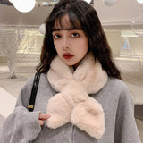 Winter Scarves Woman Warm Imitating Rex Rabbit Fur Cross Scarf Soft Waxy Thick Solid Color Fur Collar шарф женский зимний daiiibabyyy