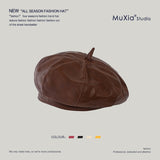 2022 PU Leather Beret Hat Women Flat Cap Hats Lady Girl Berets Hat Bone Female Franch Style 90 s Girls Painter Hat daiiibabyyy