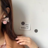 Korean Cute Pink Fluffy Pom pom Hairball Dangle Earrings Geometric Sweet Bowknot Party Drop Earrings For Women Jewelry oorbellen daiiibabyyy