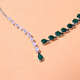 Vintage Green Zircon Rhinestone Bridal Water Drop Open Choker Necklace Prom Wedding Jewelry for Women Crystal Collar Necklace daiiibabyyy