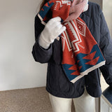 Women's Scarf Winter Christmas Scarf Female Autumn and Winter Korean Version of Wool Knitting Thick Warmth All-match Red Scarf daiiibabyyy