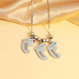 Personalized 1-4 Baby Feet Engraving Kids Names Necklace with Birthstone for Ladies or New Mom Mothers Day Gift Custom Footprint