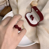 New Fashion Vintage Wine Red Plush Bowknot Ring Earring Personality Simple Autumn And Winter All-match Jewelry For Women Girls daiiibabyyy
