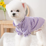2pcs/set Puppy Dog Shirts Coats Purple  Plaid Stripe Flower Print T-shirts Vests For Small Medium Dog Pet Clothes Coats Poodle daiiibabyyy
