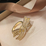French Romantic Light Extravagant Rice Bead Bow Gold Rings Korean Fashion Jewelry Party Girls Exaggerated Accessories For Woman daiiibabyyy
