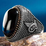 Retro Silver Color Handmade Turkish Ring for Men Vintage Inlaid Round Black Zircon Engraved Punk Ring Jewelry Gift for Him daiiibabyyy