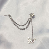 Korea Trendy Women Men Punk Earrings Punk Silver Color Tassel Chain Butterfly Pendant Earring Ear Clip Hip Hop Boys Girl Earring daiiibabyyy