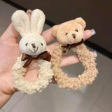 Girls Women Korea Cartoon Rabbit Scrunchie Ponytail Holder Hair Rope Fashion Hair Accessories INS Sweet Plush Hair Ring daiiibabyyy
