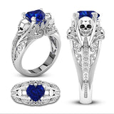 Classic Creative Punk Style Skull Ring Silver Color Inlaid Blue Stone Heart Ring for Men Women Engagement Party Jewelry daiiibabyyy