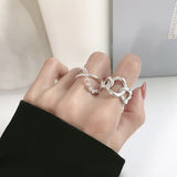 Fashion Korean Silver Color Statement Index Finger Rings For Women Hollow Geometric Irregular Open Adjustable Ring Party Jewelry daiiibabyyy