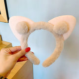 Cute Cat Ear Headband for Girl Plush Face Wash Headband Girly Heart Style Solid Color Headband Fashion Korean Hair Accessories daiiibabyyy