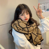 Winter Couple Tide Scarf Plaid Double-sided Warmth Female Knitted Thick Soft Dual-use Shawl Echarpe Femme Hiver Luxe daiiibabyyy