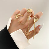 Daiiibabyyy Gold Silver Color Butterfly Open Rings Set For Women Girl Wedding Engagement Party Knuckles Jewelry Trends Punk Chain Rings