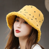 Fisherman Cap Women's Winter Hat 2022 New Women Warm Bucket Hats Lady Dots Star Print Outdoor Panama Hat for Women зима daiiibabyyy