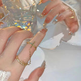 MENGJIQIAO Korean Fashion Metal Corss Chain Rings For Women Elegant Delicate Zircon Finger Knuckle Rings Jewelry Gifts daiiibabyyy
