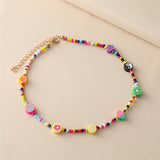 17KM Y2K Style Flower Beaded Necklace for Women Bohemian Colorful Short Beaded Pearl Choker Necklace Female Jewelry daiiibabyyy