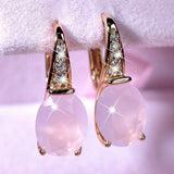 Shining Gold Color Pink Stone Teardrop Drop Earrings for Women Exquisite Fashion Bridal Engagement Wedding Earrings Jewelry daiiibabyyy