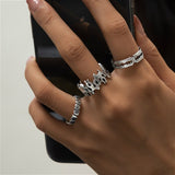 Daiiibabyyy Steampunk Rings Set Flame Heart Opening Gothic Vintage Finger Ring For Women Mens Hip Hop Party Punk Jewelry