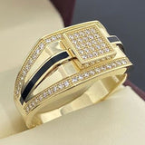 Business Men's 18K Gold Filling Inlaid Zircon Crystal Wedding Rings for Men Noble Temperament Engagement Party Jewelry Gift daiiibabyyy