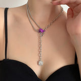 Fashion New Design Drip Oil Knotted Button Metal Chain Choker For Women Girls Sqaure Crystal Pendant Necklace Jewelry Gifts daiiibabyyy