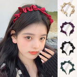 Solid Color Head Hoop Sweet Hair Accessories Knotted Thin Hair Hoop Vintage Pleated Bowknot Hairbands Satin Bow Headband