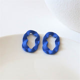 HUANZHI 2021 New S925 Blue Vintage Paint Geometric Irregular Folds Stud Earrings for Women Girls Travel Jewelry Gifts daiiibabyyy