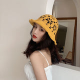 Daiiibabyyy Hollow Hook Flower Spring and Autumn  Fisherman Hat Female Korean Version of the Wild Sunscreen Ultraviolet Sun Hat Cover Face