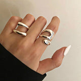 Trendy Metal Silver Color Women Ring Creative Hollow Irregular Geometry Open Adjustable Rings for Women Engagement Party Jewelry daiiibabyyy