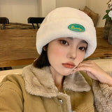 Cute Biking Ear Protection Warm Landlord Hat Winter Head Hood Ladies Thick Lamb Velvet Melon Leather Hat шапка женская зима 2022 daiiibabyyy