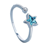 New Blue Star Ring Diamond Single Row Open Ring for Women Adjustable Girlfriend Birthday Party Gift daiiibabyyy