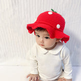 Daiiibabyyy 1-2 Years Old Children's Baby Girl Hat Autumn and Winter Children's Fisherman Hat Baby Strawberry Fruit Hat Cute Knitted Hat daiiibabyyy