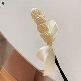 Silk Satin Wide Hair Hoop Shark Clip Elegant White Rose Flower Hair Accessories Fashion Geometric Hair Claws Hair Clip daiiibabyyy
