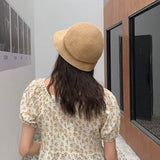 Summer New Women's Sun Hat Bucket cap Ribbon Flat top Straw Hats Beach Caps Panama Women Sun Hat Large Brim Straw Outdoor Hat daiiibabyyy