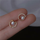 Simple Fashion Gold Color Women Earrings Metal White Zircon Imitation Pearls Stud Earring for Women Party Engagement Jewelry daiiibabyyy