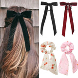 17KM Vintage Black Velvet Bow Elastic Hair Bands For Women Girls Hair Ribbon Scrunchies Hair Tie Headwear Hair Accessories daiiibabyyy