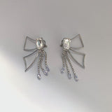 Fashion Square Crystal Metal Bow Earrings Female 2022 Trend Rhinestone Tassel Long Minimalist Dangle Earring Gift Jewelry Party daiiibabyyy