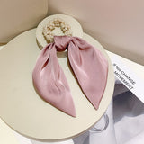 Solid Color Bow Streamers Hair Rope Ponytail Holder Hair Scarf Bowknot Elastic Hair Bands Ribbon Pearl Hair Scrunchies daiiibabyyy