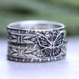 5 Pieces/set Creative Newest Design Simple Fashion Women Silver Carved Butterfly Ring Wedding Promise Party Jewelry Set daiiibabyyy