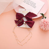 New Elegant Bow Pearls Chain Barrettes Hairpins For Women Rhinestone Spring Hair Clips Ribbon Headband Ponytail Hair Accessories daiiibabyyy
