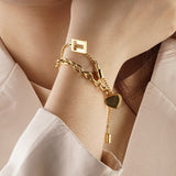 Daiiibabyyy 316L Stainless Steel New Fashion Upscale Jewelry Lovers Lock Multi-element Heart Shape Charm Thick Chain Bracelets For Women