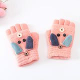 Winter Cotton Keep Warm Kids Winter Gloves Primary School Writing Study Cartoon Mittens Flip Half Finger daiiibabyyy
