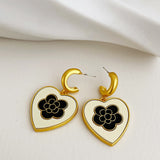 HUANZHI 2021 New S925 Enamel Dripping Flower Love Earrings Retro Geometric Metal Gold for Women Girls Travel Party Jewelry daiiibabyyy