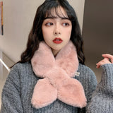 Winter Scarves Woman Warm Imitating Rex Rabbit Fur Cross Scarf Soft Waxy Thick Solid Color Fur Collar шарф женский зимний daiiibabyyy